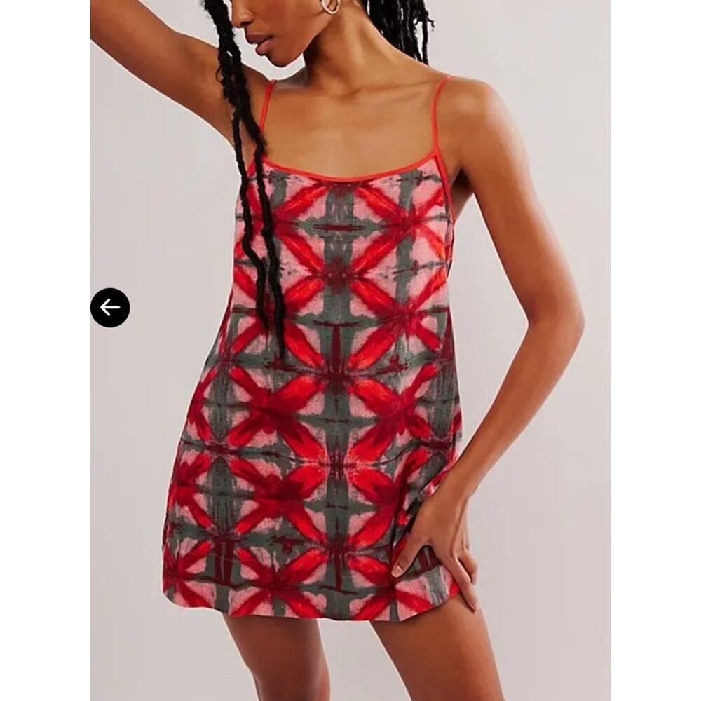 Free People Heart Eyes Mini Dress in Watermelon Combo Red Women's Size L